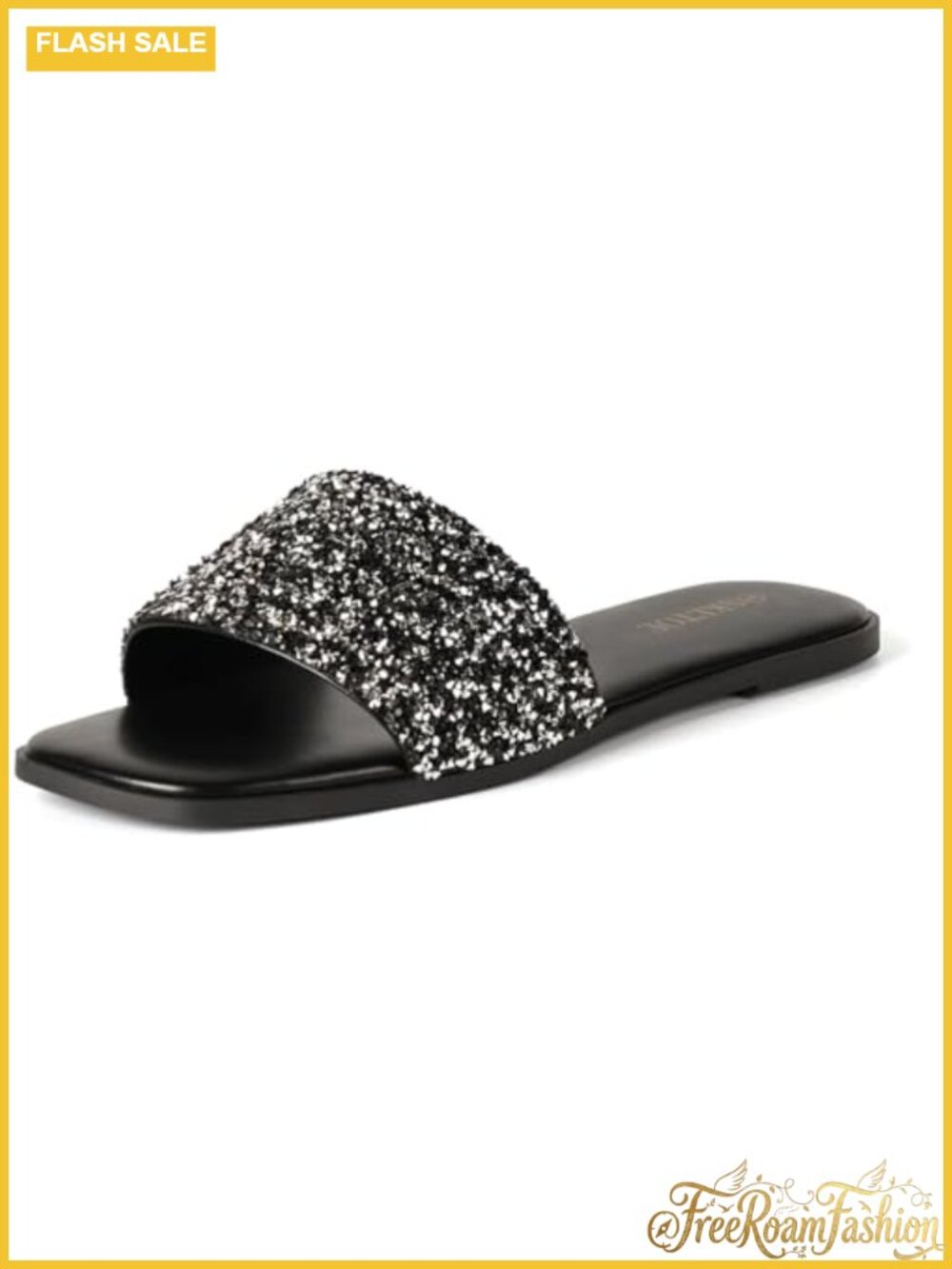 Women's Rhinestone Slide Sandals Square Open Toe Slip On Flat Summer Beach